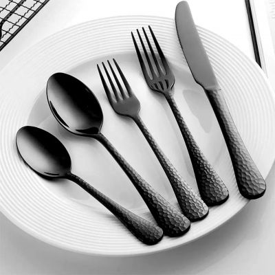 Royal Cuchillo, Black Flatware Set, SILVERWARE SET SERVING FOR 4 ...